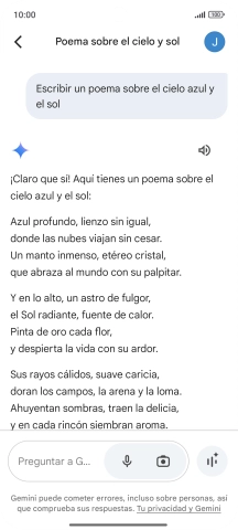 A Gemini le puedes pedir que genere un texto a partir de una descripción tuya.