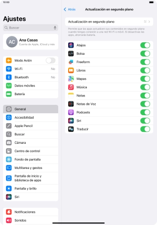 Pulsa Actualización en segundo plano.