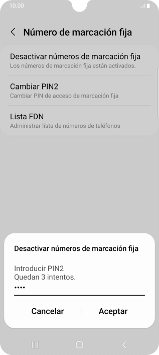 Introduce el código PIN2 y pulsa Aceptar.