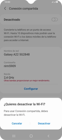 Si la función de wifi está activada, pulsa Desactivar.