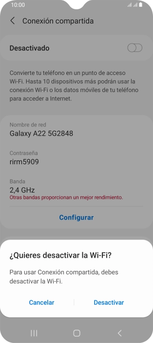 Si la función de wifi está activada, pulsa Desactivar.