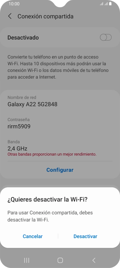 Si la función de wifi está activada, pulsa Desactivar.
