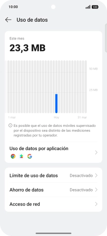 El consumo total de datos se visualiza ahora en la pantalla.