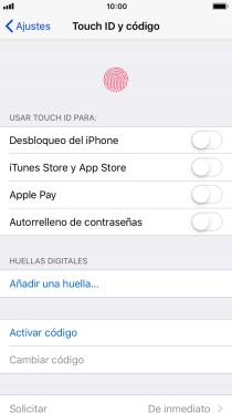 Pulsa Activar código e introduce un código de seguridad de libre elección dos veces seguidas.