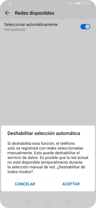 Pulsa ACEPTAR y espera mientras el teléfono está buscando redes.