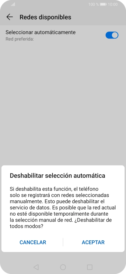 Pulsa ACEPTAR y espera mientras el teléfono está buscando redes.