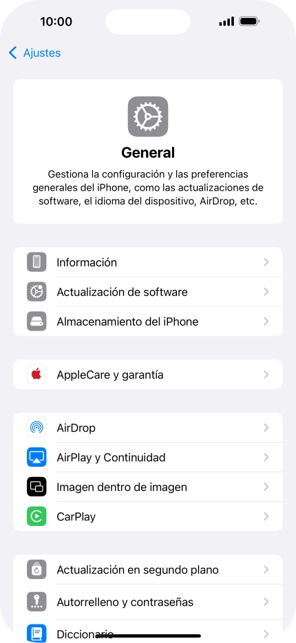 Pulsa Actualización de software. Si hay una versión de software nueva disponible, aparecerá ahora en la pantalla. Sigue las indicaciones de la pantalla para actualizar el software del teléfono.