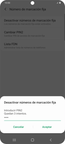 Introduce el código PIN2 y pulsa Aceptar.