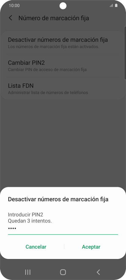 Introduce el código PIN2 y pulsa Aceptar.