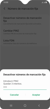 Introduce el código PIN2 y pulsa Aceptar.