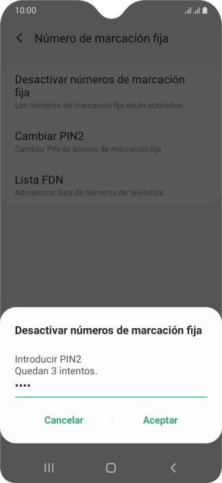 Introduce el código PIN2 y pulsa Aceptar.