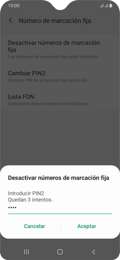 Introduce el código PIN2 y pulsa Aceptar.