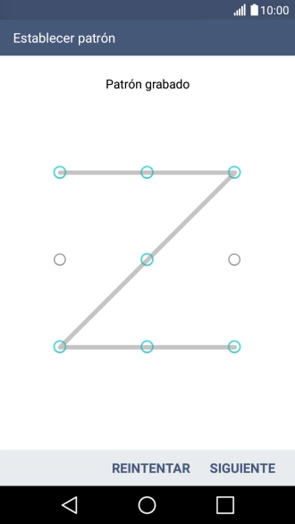 Desliza el dedo por la pantalla para unir por lo menos cuatro puntos y pulsa SIGUIENTE.