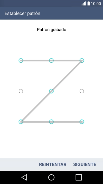 Desliza el dedo por la pantalla para unir por lo menos cuatro puntos y pulsa SIGUIENTE.
