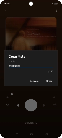 Introduce el nombre deseado de la lista de reproducción y pulsa Crear.