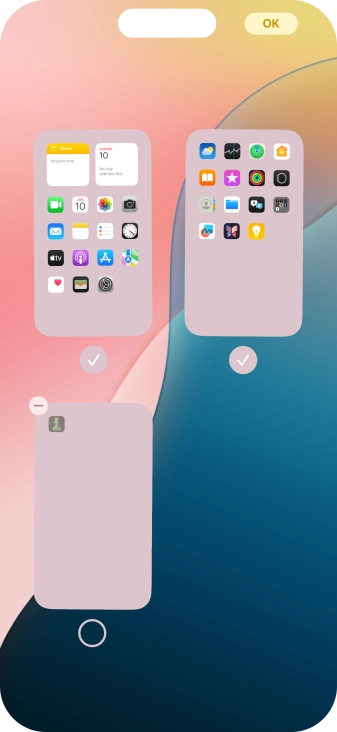 Pulsa el icono de eliminar junto a la página de la pantalla de inicio deseada.