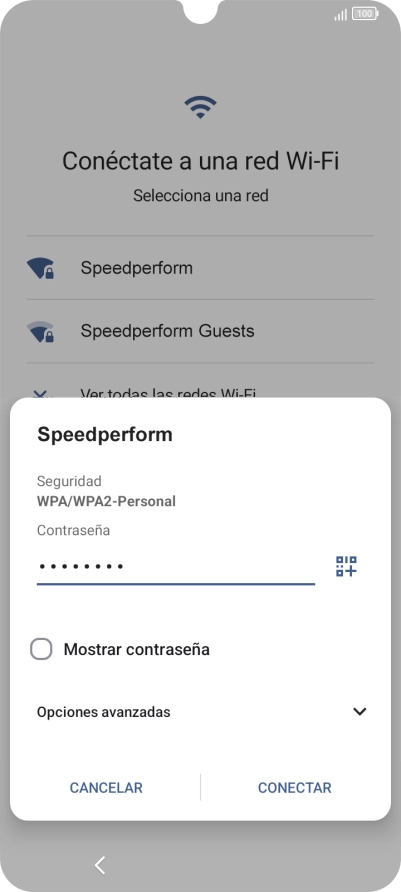 Introduce la contraseña de la red wifi y pulsa CONECTAR.