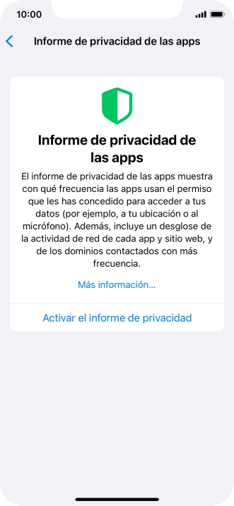Pulsa Activar el informe de privacidad para activar la función.