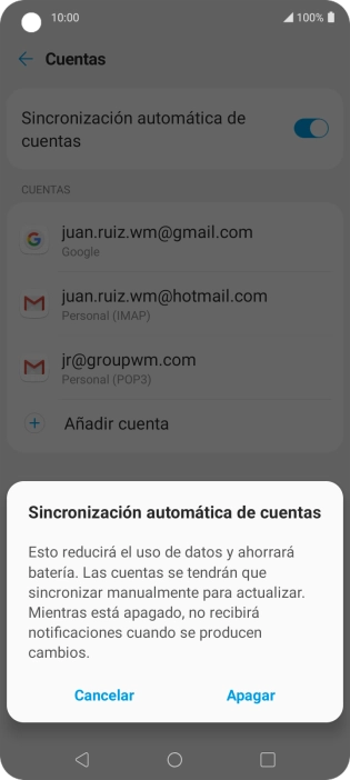 Si desactivas la función, pulsa Apagar.