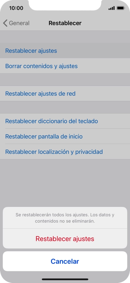 Pulsa Restablecer ajustes.
