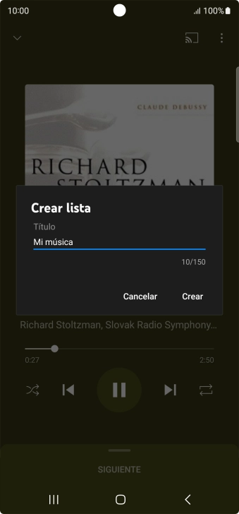 Introduce el nombre deseado de la lista de reproducción y pulsa Crear.