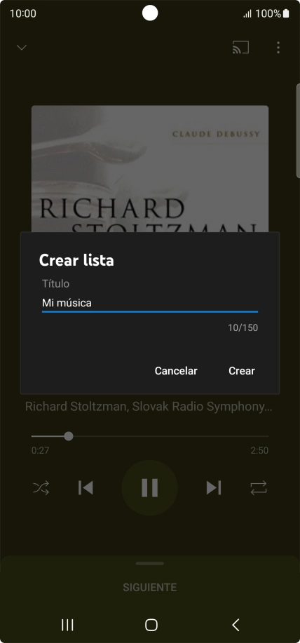 Introduce el nombre deseado de la lista de reproducción y pulsa Crear.