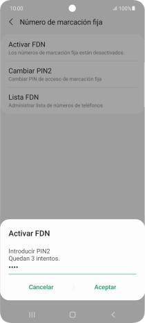 Introduce el código PIN2 y pulsa Aceptar.