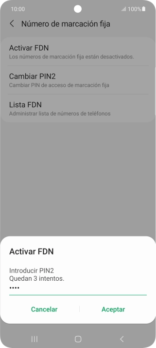 Introduce el código PIN2 y pulsa Aceptar.