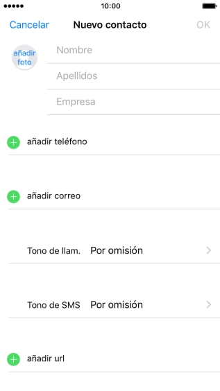 Pulsa Nombre e introduce el nombre.