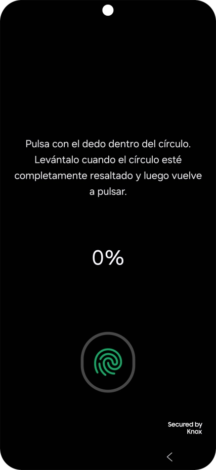 Sigue las indicaciones de la pantalla para crear una huella digital como código de seguridad.