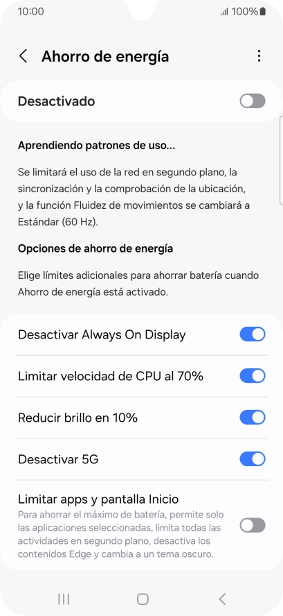 Pulsa el indicador junto a los ajustes deseados.