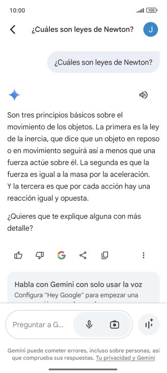 La transcripción de la conversación con Gemini Live aparece ahora en la pantalla.
