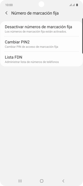 Pulsa Desactivar números de marcación fija.