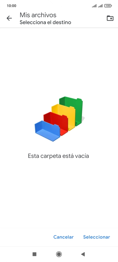 Si deseas crear una nueva carpeta, pulsa el icono de nueva carpeta y sigue las indicaciones de la pantalla para crearla.