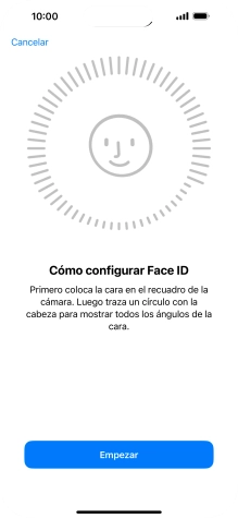 Pulsa Empezar y sigue las indicaciones de la pantalla para crear un código de seguridad con la función de reconocimiento facial (Face ID).