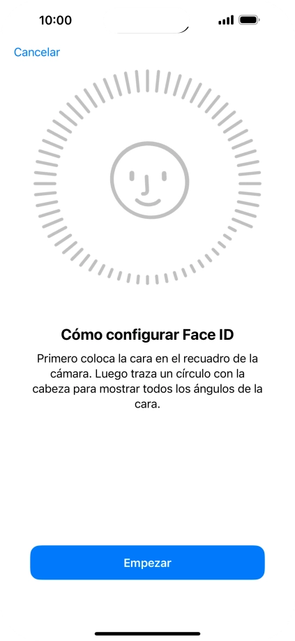 Pulsa Empezar y sigue las indicaciones de la pantalla para crear un código de seguridad con la función de reconocimiento facial (Face ID).