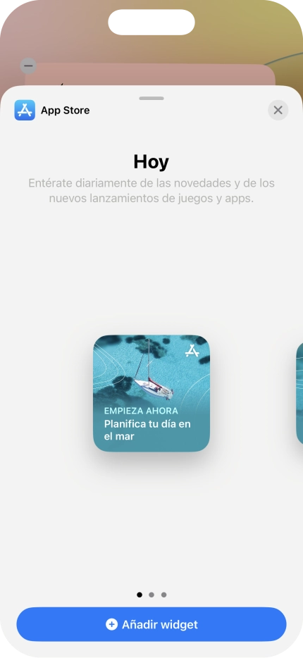 Desliza el dedo hacia la derecha o hacia la izquierda por la pantalla para seleccionar el tamaño de widget deseado.