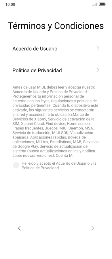 Pulsa en el campo para aceptar los términos y condiciones.