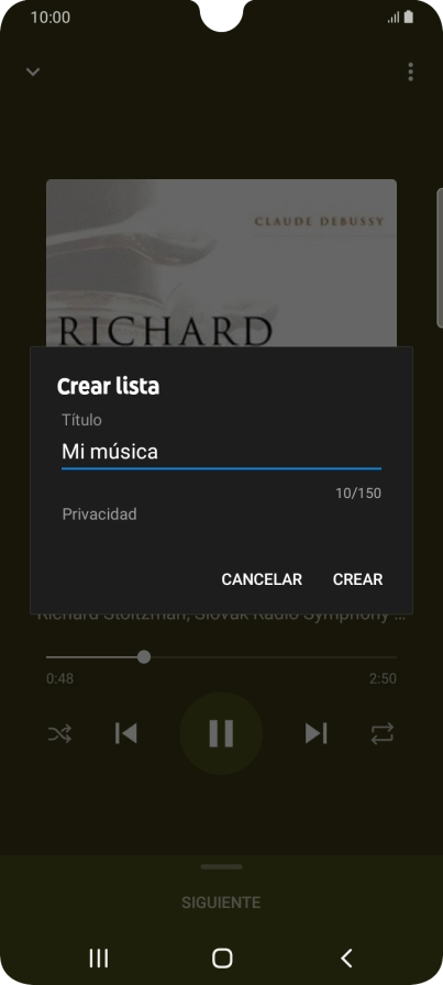 Introduce el nombre deseado de la lista de reproducción y pulsa CREAR.