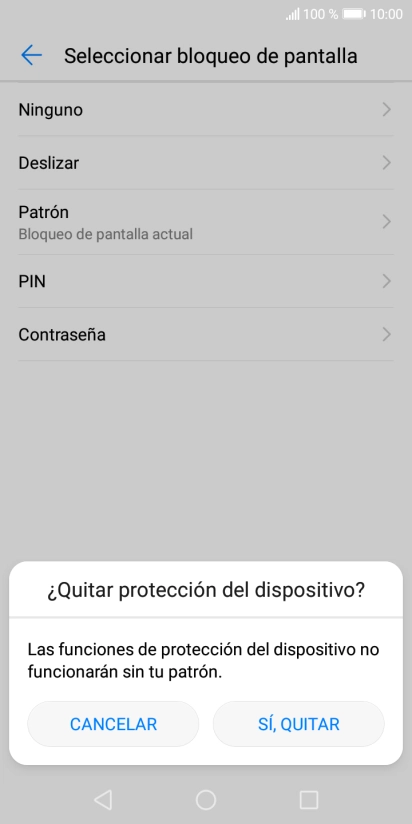 Pulsa SÍ, QUITAR.