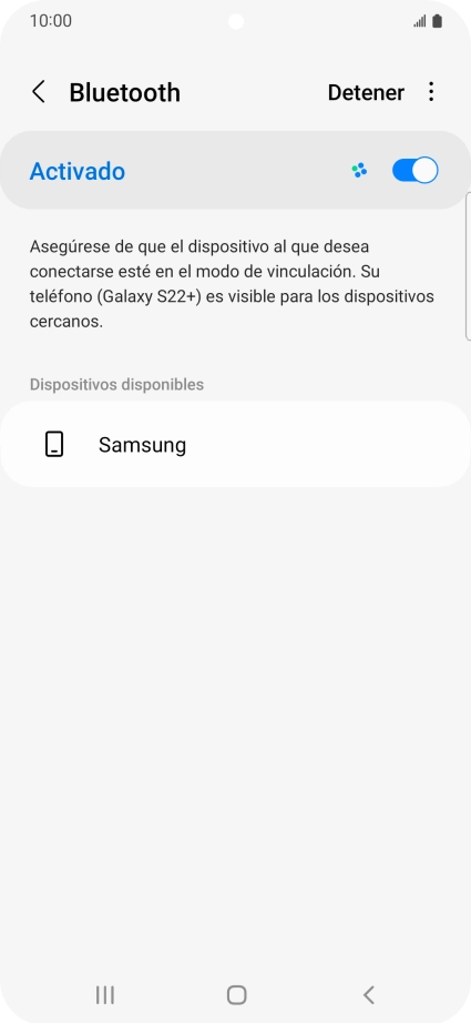 Pulsa el dispositivo Bluetooth deseado y sigue las indicaciones de la pantalla para vincular el dispositivo al teléfono.