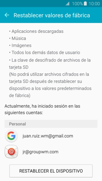 Pulsa RESTABLECER EL DISPOSITIVO.