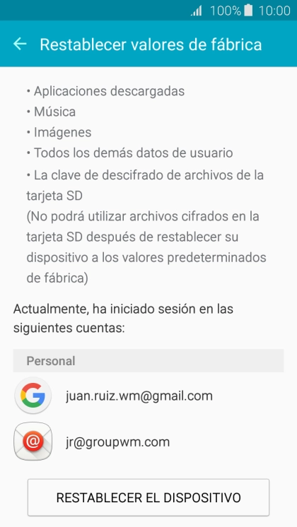Pulsa RESTABLECER EL DISPOSITIVO.