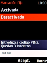 Introduce el código PIN2 y pulsa la tecla de navegación.