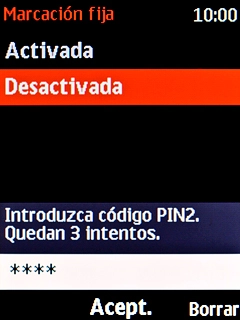 Introduce el código PIN2 y pulsa la tecla de navegación.