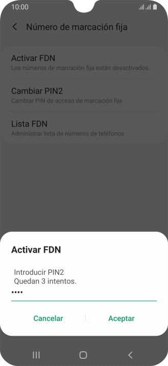Introduce el código PIN2 y pulsa Aceptar.