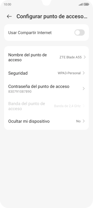 Pulsa Contraseña del punto de acceso e introduce una contraseña.