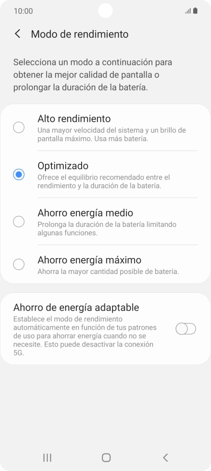 Pulsa el modo de ahorro de energía deseado.