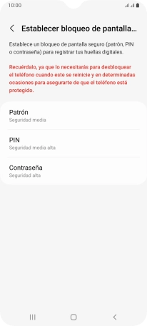 Pulsa el código de seguridad deseado y sigue las indicaciones de la pantalla para crear un código de seguridad del teléfono adicional.