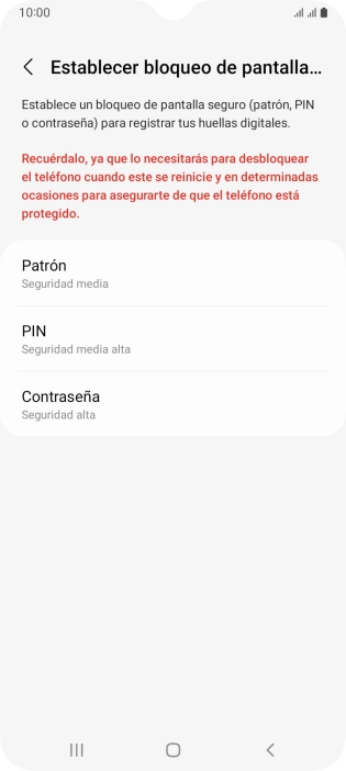Pulsa el código de seguridad deseado y sigue las indicaciones de la pantalla para crear un código de seguridad del teléfono adicional.